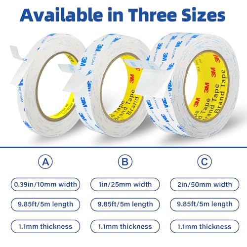 3M Double Sided Tape 0.39"×16.5ft No Residue,Picture Hanging Strips Heavy Duty Mounting Tape, Removable PE Foam Tape Waterproof for Poster Tape, Carpet Tape Rug Gripper,Art & Craft Tape - size: 0.39in×16.5ft