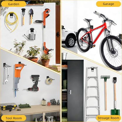 2 Pack Garage Hooks Heavy Duty Steel Garage Storage Hooks Two-Tire Wall Hooks for Organizing Tools Ladders Tires Bikes Garden