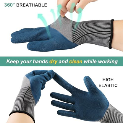 Trifabricy Garden Gloves for Women/Men - 6 Pairs Latex Gardening Gloves with Grip, Protective Work Gloves for Lawn Yard - color: Blue & Grey