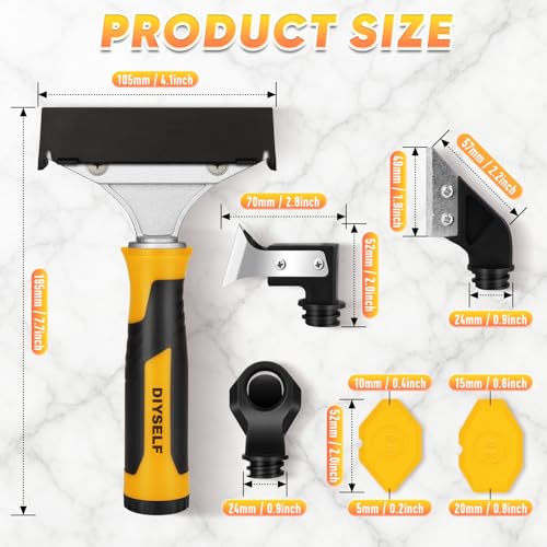 DIYSELF Caulking Tool, 4 in 1 Caulk Remover Tool for Bathroom, Bathtub, Grout, Shower, Tile, Window, Razor Scraper Tool for Cleaning, Silicone Caulk Removal Tool (Yellow) - color: Yellow