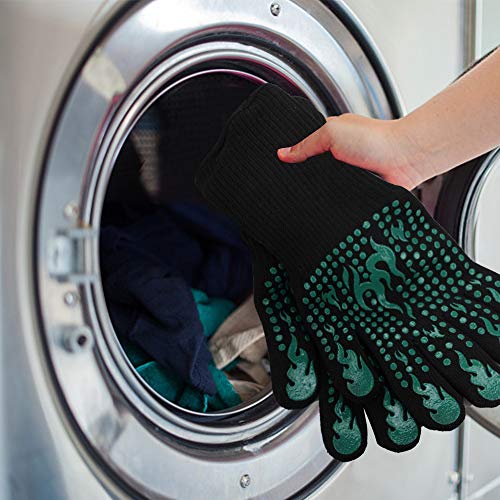 Comsmart BBQ Gloves, 1472 Degree F Heat Resistant Grilling Gloves Silicone Non-Slip Oven Gloves Long Kitchen Gloves for Barbecue, Cooking, Baking, Cutting - color: Green, size: long