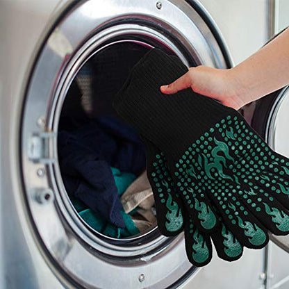 Comsmart BBQ Gloves, 1472 Degree F Heat Resistant Grilling Gloves Silicone Non-Slip Oven Gloves Long Kitchen Gloves for Barbecue, Cooking, Baking, Cutting - color: Green, size: long