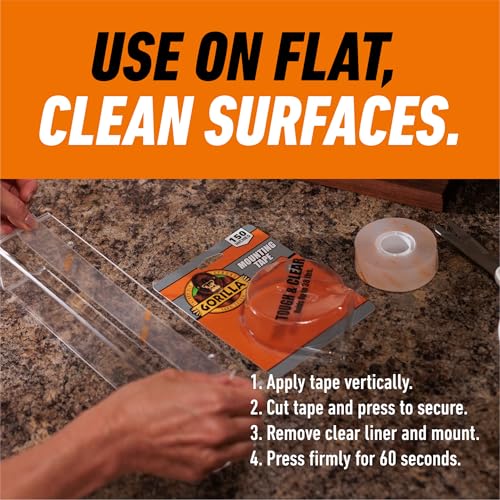 Gorilla Invisible Hold Mounting Tape, 1' x 150' (Pack of 1), Clear Double Sided Tape for Strong, Permanent Indoor & Outdoor Hanging - size: 1 - Pack