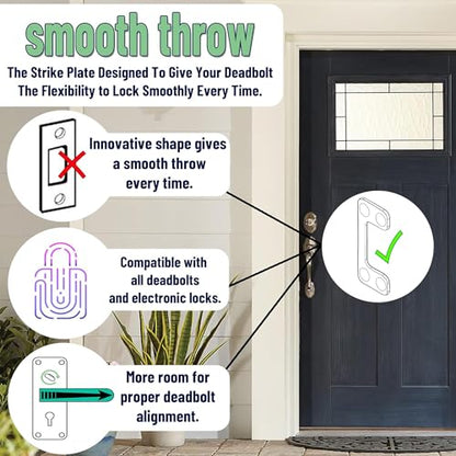 Oversized (1.125" x 2.75") Adjustable Strike Plate for Exterior Doors - Larger Horizontal & Vertical Hole for Deadbolts & Electronic Locks - Home & Rental Security - Property Managers Favorite