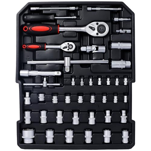 969pcs Home Repair Tool Set Kit, Toolbox Storage Case with 4 Drawers, General Household Tool Kit with Rolling Tool Box, Tool Set Kit for Maintenance, Garden, Homeowner, Handyman -Black
