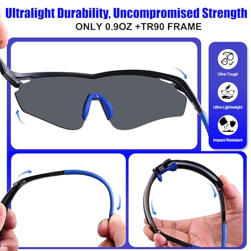 Polarized Sports Sunglasses for Men Women,Wrap Around Sun Glasses for Running Cycling Baseball Fishing Golf Hiking - color: Black Blue
