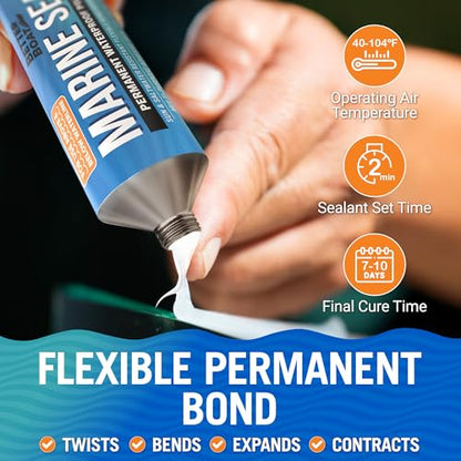 Marine Sealant and Adhesive, Waterproof Marine Grade Caulk, High-Temperature Water Sealant for Boat, Auto, and RV, Silicone-Free, White, 1 Tube, 3 Oz - color: White, size: 3 oz