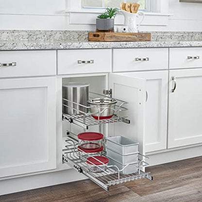 Rev-A-Shelf 2-Tier Kitchen Cabinet Pullout Shelf and Drawer Organizer Slide Out Pantry Storage Basket in Multiple Sizes, 15 x 22 In, 5WB2-1522CR-1 - size: 15"W x 22"D, style: Two Tier