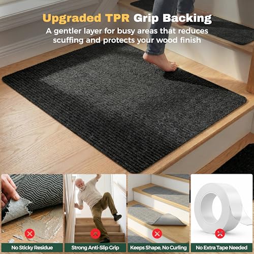 MBIGM Non-Slip Carpet Stair Tread Mat 30" x 30" Landing Rug-Matching Mat Non-Skid Safety Rug Slip Resistant - Black - color: Black, size: 2'6" x 2'6" - 1 pcs