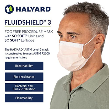 HALYARD FLUIDSHIELD level 3 Disposable Procedure Mask w/SO SOFT Lining/Earloops - color: Orange, size: 1 Count (Pack of 400)