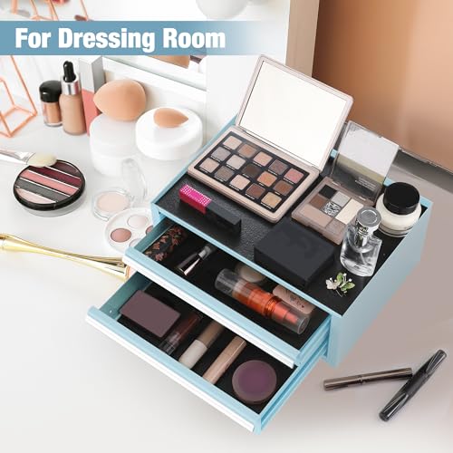 WORKPRO 12.5" Mini Tool Box with 2 Drawers & 1 Open Top Storage, Small Metal Tool Chest with PVC Liners & PP Feet Pads, Cold Rolled Steel Toolbox with Drawer Liners & Magnetic Tabs - color: Macaron Blue