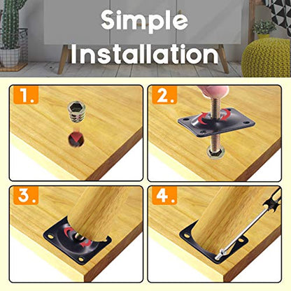 8 Sets M8 Furniture Leg Mounting Plates, 5/16" Heavy Duty Flat and Angled Leg Attachment Plates Kit with T-Plate Hanger Bolts Screws for Strengthen Sofas Couches Seat