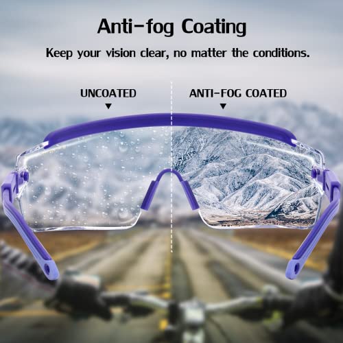 UKNOW Safety Goggles Over Glasses, Safety Glasses Anti Fog Wraparound Eye Protection, Protective Eyewear ANSI Z87.1 - color: Very Peri