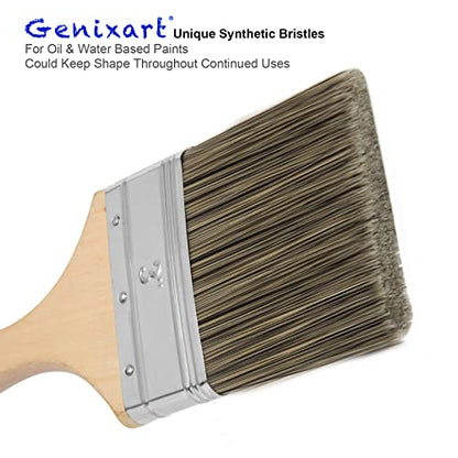 Double Thick Chip Paint Brush Set,Wood Stain Brushes for Painting Walls and Fence Staining, Wooden Handle Masonry Paintbrush for Varnish, Paste and Gesso (5 Pack Assorted Sizes)