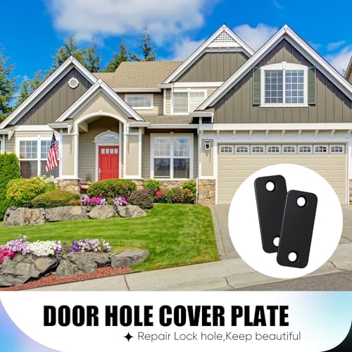 Blulu 2 Set Door Hole Cover Plate 1" x 2-1/4" Stainless Steel Door Strike Filler Plate Latch Filler, Increase Home Security on Entry (Black) - color: Black