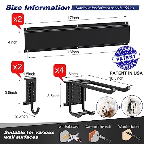 Sttoraboks Garage Tool Storage Rack, Heavy Duty Garage Storage Organizer Rack System Wall Mounted Tool with 6 double hooks, 2 rails, Garden Yard Tools Hanger Rack for Ski Gears, Broom, Rake,Shovel - size: 34inch 2 panels+6 hooks