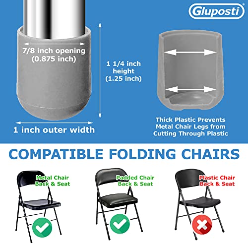 Folding Chair Leg Caps Gray 7/8 Inch (12 Pack) - Heavy Duty Nylon Chair End Caps, Non-Marring Round Hardwood Floor Protectors, Compatible Replacement Plugs for Metal and Padded Folding Chairs Tips
