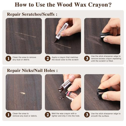 Dual Tip Furniture Markers Touch Up,Upgrade 13 Pcs Wood Markers Furniture Repair Kit,Touch Up Paint Pen and Wood Filler Putty Stick with Sharpener Kit,for Wood Stain Remover,Wood Floor Scratch Repair