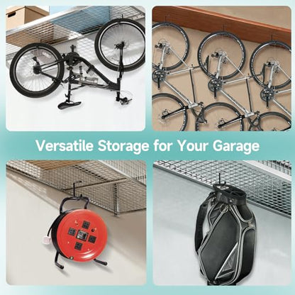 2 Pack Bike Hooks for Garage Ceiling Mount Rack- Anti-Slip Coating,Heavy Duty 4X8 Overhead Garage Storage Rack for Ceiling Hanging Bicycle Shelves, Add on Storage Flat Hooks Accessory and Wall Hanger