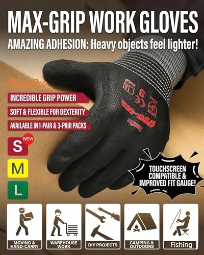 Coated Work Gloves Smartphone-Compatible High-Gauge Construction Moving Warehouse Work DIY Gardening SPIDER-GRIP - size: Medium