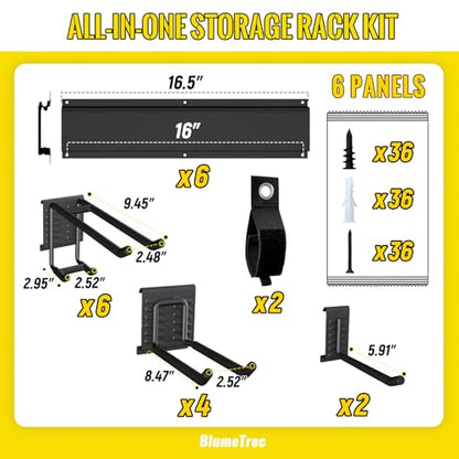 Garage Tool Organizer Wall Mount, 96" Heavy-Duty Metal Wall Organizer, 6 Rails with 12 Adjustable Hooks, Garden Storage Rack for Organization, Sturdy Tool Hanging Holder for Shovel Shed Yard - size: 96" 6 panels & 12 hooks