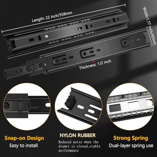 12 inch Ball Bearing Drawer Slides 6 Pairs (12pcs) - 100LB Capacity, Full Extension Side Mount Slides for Kitchen Cabinets, Wardrobes, Office Furniture (Black 12inch) - color: Black, size: 12 Inch
