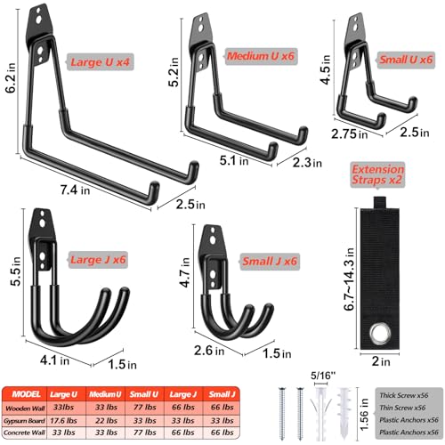 30 Pack Heavy Duty Garage Hooks,Solid Steel Wall Mount Hangers,with Anti-Slip Coating,for Hanging and Organising Ladder,Bike,Ropes,Broom,Garden,Yard and Power Tools - color: 30 Pack Black