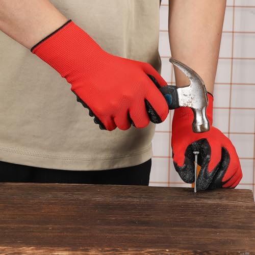 12 Pairs Crinkle Latex Coated Work Gloves for Men, Non-Slip Grip Gardening Gloves, Suit For Construction, Warehouse - size: Large
