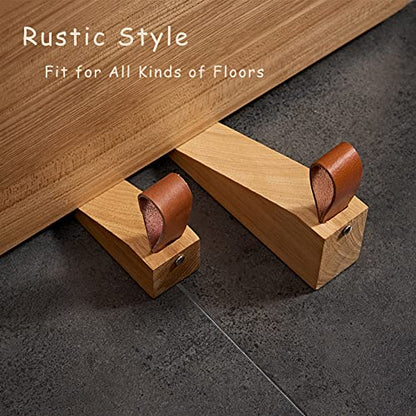 Large Wooden Door Stopper Non-Slip Security Wood Door Wedge with Leather Strap for Hanging Door Stopper 1Pack, in House Bedroom Office Living Room Hotel Cabin (Large) - style: Large (1pc)