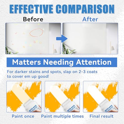 White Paint, White Paint for Wall Touch Up, Interior White Paint with Roller Brush for Flat, Ceiling, Drywall, Quick-Drying Water-Based Wall Paint, Covers Stains, Scratches, Yellowing, Low Odor