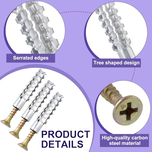 80pcs M6 Tree Shaped Expansion Anchor with Screws, 0.24''×1.19'' Steel Hollow Wall Anchors Kits, Loose Hinge Hole Repair Tools for Drywall Concrete Brick Plaster Wall- Silver & Gold