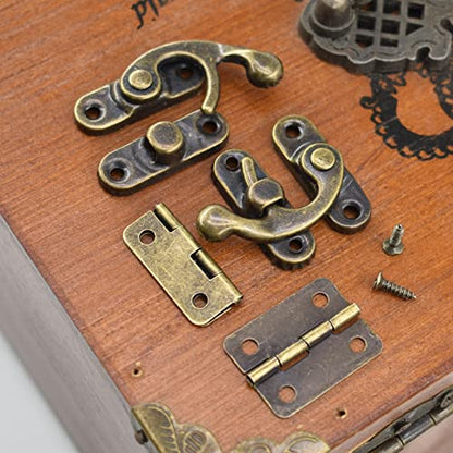 40Pcs Antique Bronze Box Hinges and 20 Sets Antique Right Latch Hook Hasp Wood Jewelry Box Hasp Catch with Matching Screws Kit for Decorative DIY Jewelry Cabinet Small Wooden Box