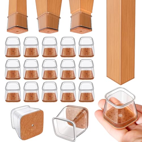 Ansible 24 pcs Square Small Chair Leg Floor Protectors, Furniture Felt Pads Silicone Covers caps for Chairs,Chair Leg Protectors for Hardwood Floors (Small fit:3/4'' to 1'') - color: Clear-24pcs, size: Square S