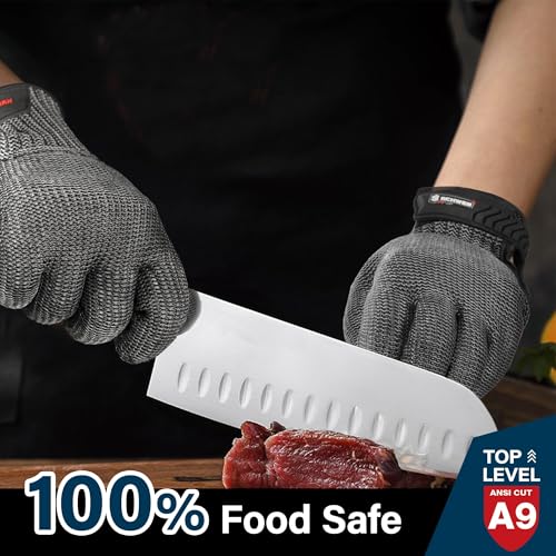 Schwer Ultimate Cut Resistant Gloves Beyond ANSI A9, Reinforced Stainless Steel Glove, Food Grade Mesh Metal Gloves for Butcher Meat Cutting, Oyster Shucking, Mandoline, PR1708 (M, 2 PCS) - size: Medium (Pack of 2), style: 4.0 Reinforced Steel