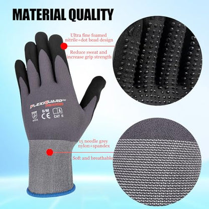 Gasoline Safety Work Gloves Extra Micro-Foam Nitrile Coated-12 Pairs,Endurance Seamless Knit Nylon Spandex,Dots on Palm, Dot Grip Gloves，Work Gloves Men and Women (12, M) - size: Medium
