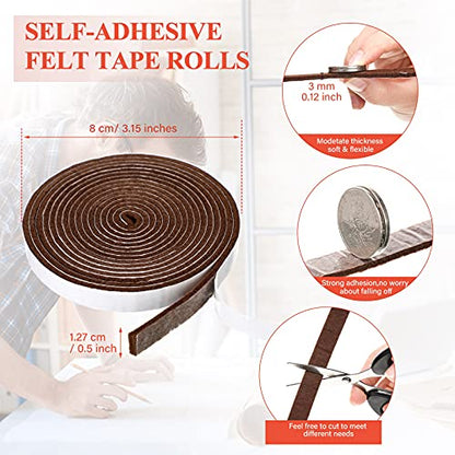 Zonon 4 Rolls 120 Inch Felt Strip with Adhesive Backing Felt Tapes Furniture Strip Rolls Self Stick Heavy Duty Polyester for Protecting Furniture and DIY Adhesive(Dark Brown,0.5 Inch) - color: Dark Brown, size: 0.5 Inch