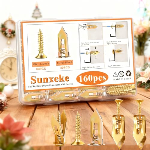 160Pcs Self Drilling Drywall Anchors with Screws Kit,80 Sheetrock Anchors & 80 Zinc Expansion Screws,No Drill Needed Wall Anchors with Screws,Hold Up to 66lbs for Picture Frame,Shelves - size: 0.47x1.18 inch-160PCS