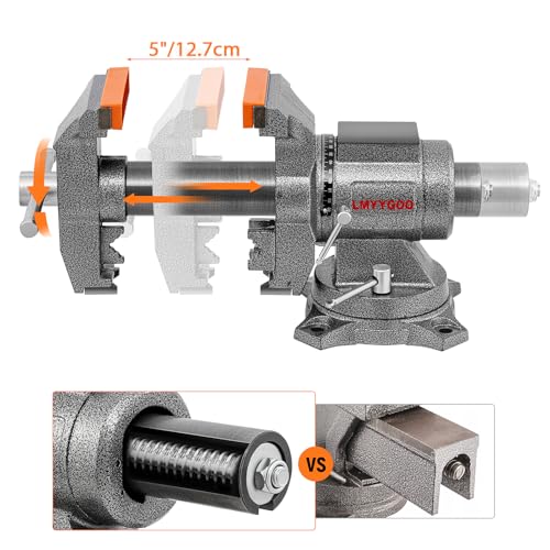 Bench Vise, 5inch Width 5inch Jaw Opening, 360° Swivel Base, Multipurpose Heavy Duty Workbench Vise with Anvil and 1 Pair Vise Jaw Pad, Table Vise Clamp force 5500LBS - size: 5IN Bench Vise
