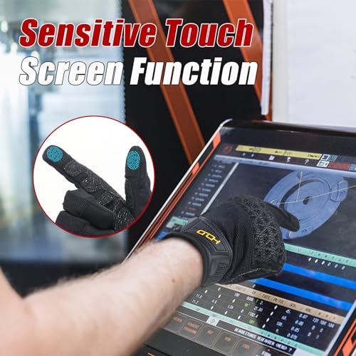 HANDLANDY Mens Work Gloves Touch screen, Utility Mechanic Gloves, Flexible Breathable Fit- Padded Knuckles & Palm - color: Black, size: Medium