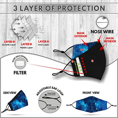 Washable Face Mask with Non-Adjustable Ear Loops & Nose Wire - color: Galaxy - Blue