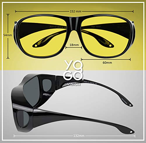 Fit Over Wrap Sunglasses Polarized Lens Wear Over Eyeglasses 100% UV Protection for Men and Women - color: Yellow Night Driving Lens and Smoke Lens