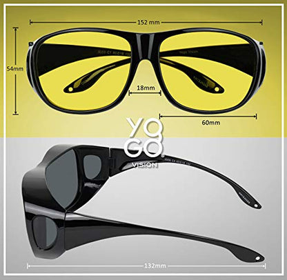 Fit Over Wrap Sunglasses Polarized Lens Wear Over Eyeglasses 100% UV Protection for Men and Women - color: Yellow Night Driving Lens and Smoke Lens
