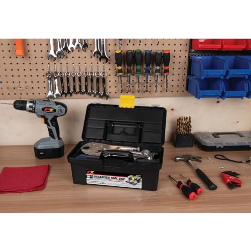 Performance Tool W54012 Heavy Duty Plastic Organizer Tool Box for Workshops and Garages, Black, 12.5-Inch - size: 12" Plastic Tool Box, style: Plastic Tool Box
