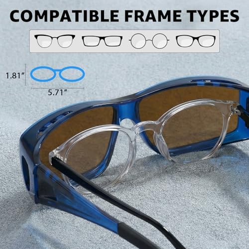 Myiaur Over Glasses Sunglasses for Men Women, Polarized Fit Over Sunglasses UV400 Protection, Anti Glare for Driving Outdoors - color: A02 Transparent Blue/Blue Lens
