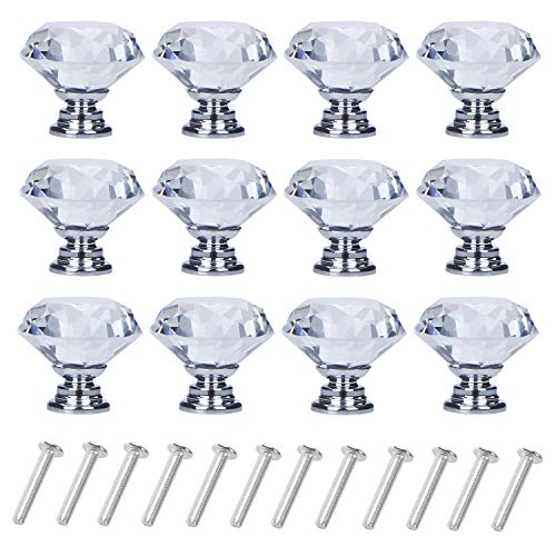 YourGift 5 Pack Drawer Knobs Diamond Shaped Crystal Glass 40 mm Cabinet Knobs Pull Handles (40 mm, 5 Pack, Silver) - color: Silver, size: 40mm, 5 Pack