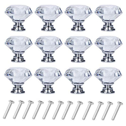 YourGift 12 Pack Drawer Knobs Diamond Shaped Crystal Glass 40mm Cabinet Knobs Pull Handles (40 mm, 12 Pack, Silver) - color: Silver, size: 40 mm, 12 Pack