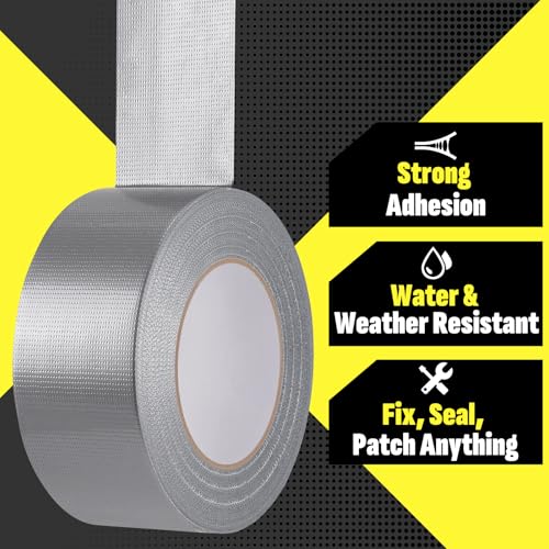 24 Pack Duct Tape Heavy Duty Waterproof, Silver Duct Tape Bulk 1.88 Inch X 90 Ft, Strong No Residue,Tear by Hand,Multi-Use for Indoor & Outdoor Repairs, Industrial, Professional Use