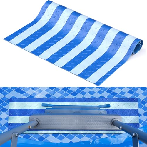 Drydiet Pool Step Mat Above Ground Ladder Mat, Swimming Protective Nonslip Step Pad with Texture, Pool Essentials Accessories for Floor Liners and Stairs, Blue and White Stripes(36 x 9 Inch) - size: 36 X 9 Inch