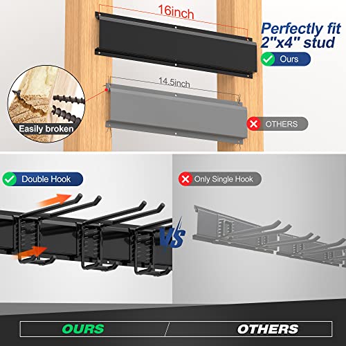 Sttoraboks Garage Tool Storage Rack, Heavy Duty Garage Storage Organizer Rack System Wall Mounted Tool with 12 double hooks, 4 rails Garden Tool Rack - size: 68inch 4 panels+12 hooks