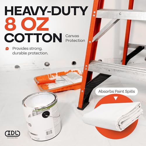 Canvas Drop Cloths 4' x 12', Pack of 2 - Reusable & Eco-Friendly Painters Drop Cloth for Furniture, Surfaces & Floor Protection - 100% Recycled Cotton Canvas Tarp for Home Renovation by IDL Packaging - size: 4' x 12', Pack of 2